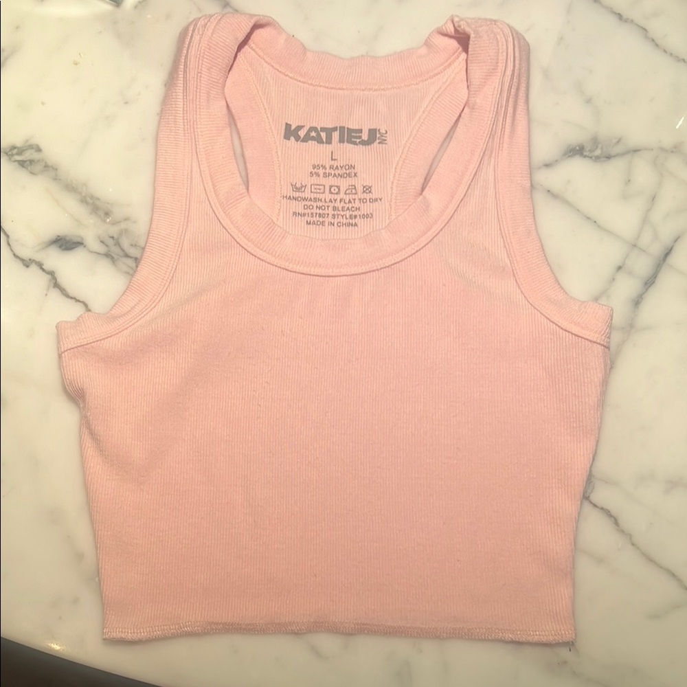 Katie J NYC Pink Ribbed Tank Top